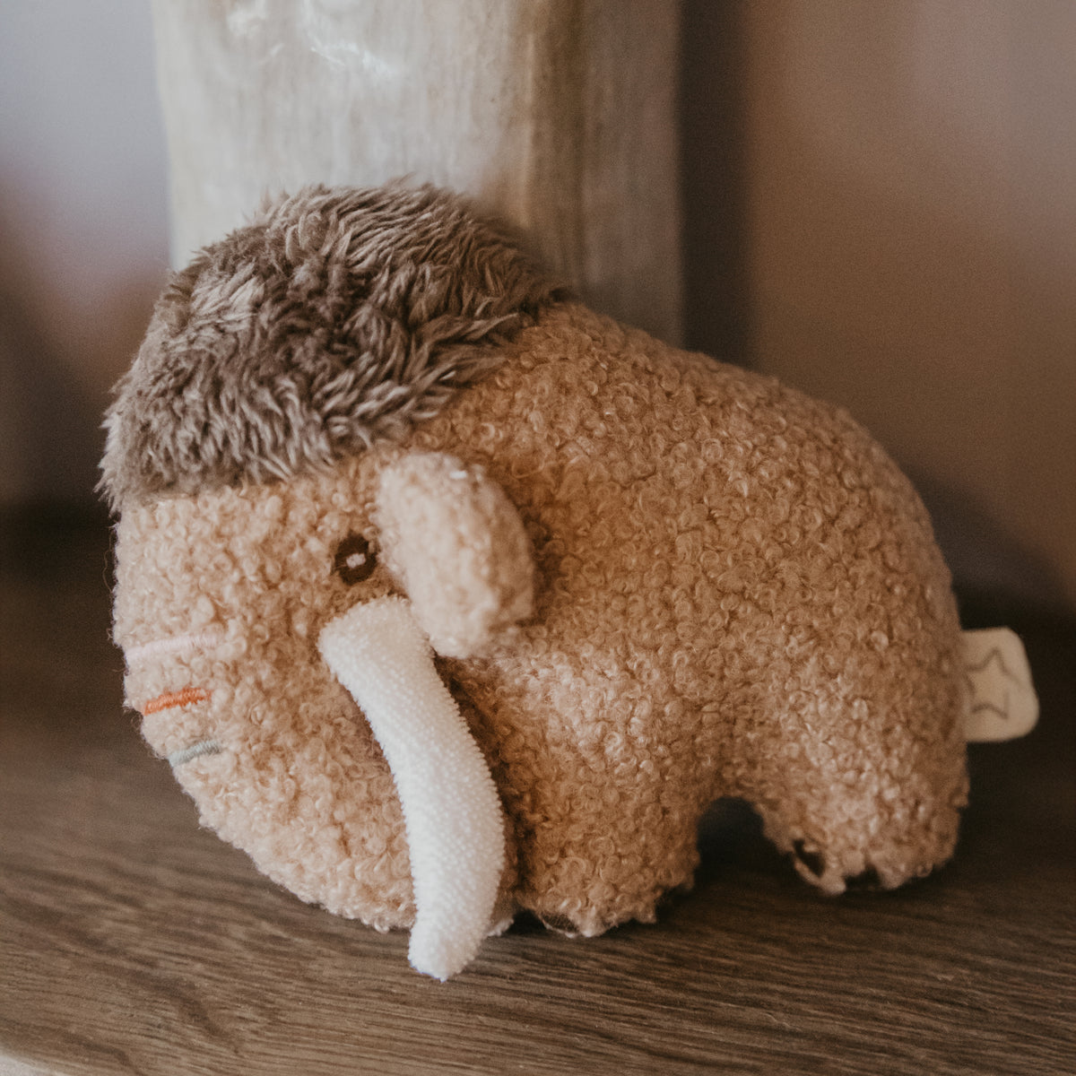 Small Soft Brown Mammoth Rattle Toy