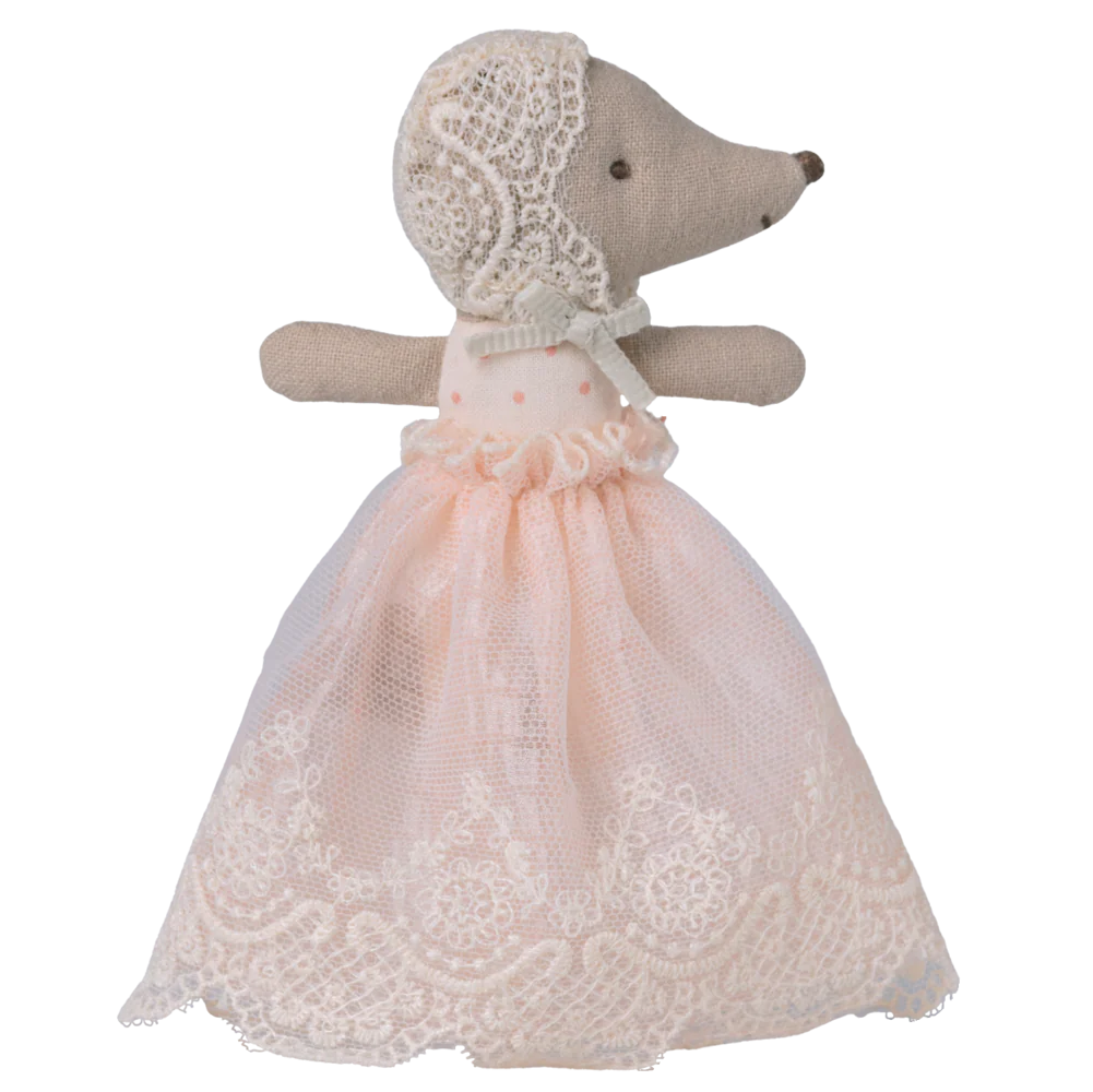 Baby Mouse In Pink Lace Dress by Maileg