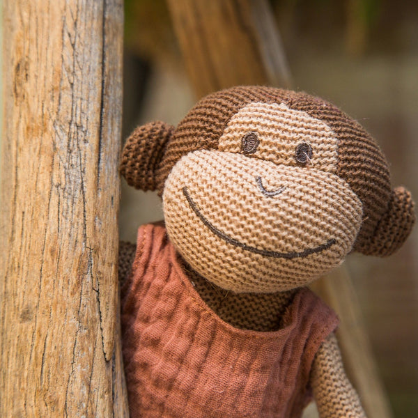 Knitted Monkey Toy Rattle - Loula and Deer