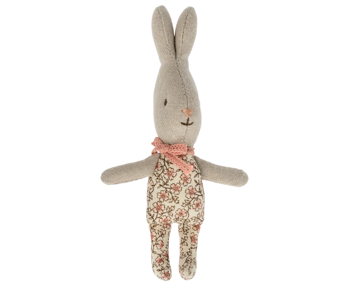 Baby Rabbit In A Pink Floral Onesie by Maileg
