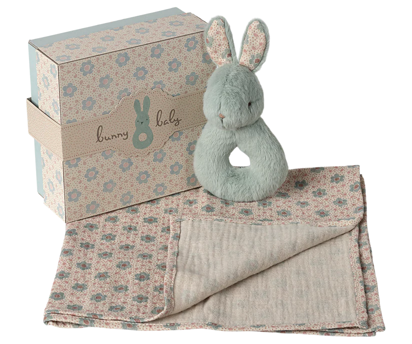 My First Bunny Rattle And Blanket Set by Maileg