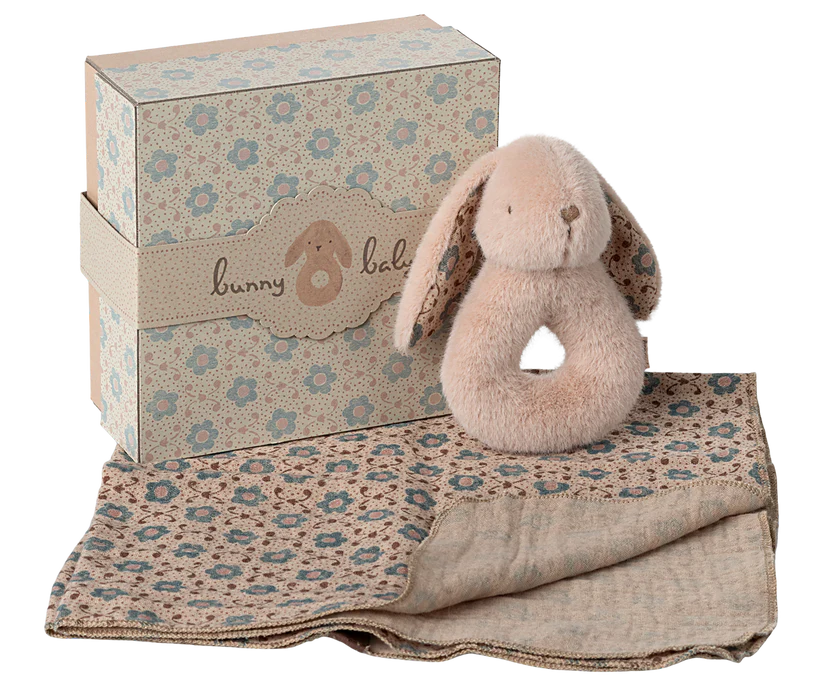My First Pink Bunny Rattle And Blanket Set By Maileg