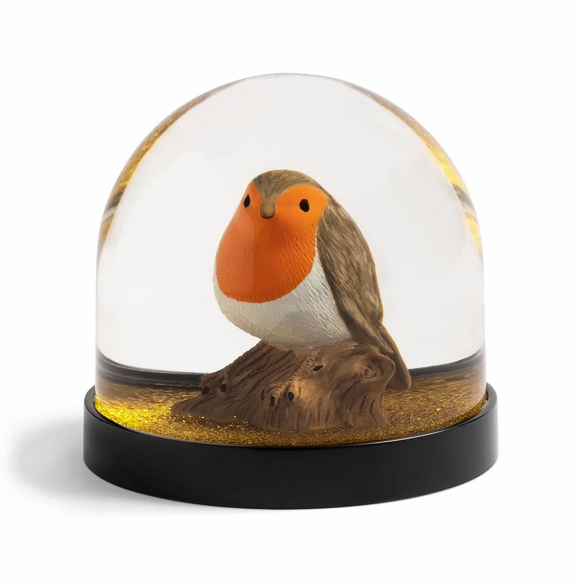 Robin in Gold Glitter Snow Globe