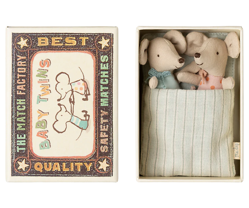Baby Girl and Boy Twin Mice in Matchbox