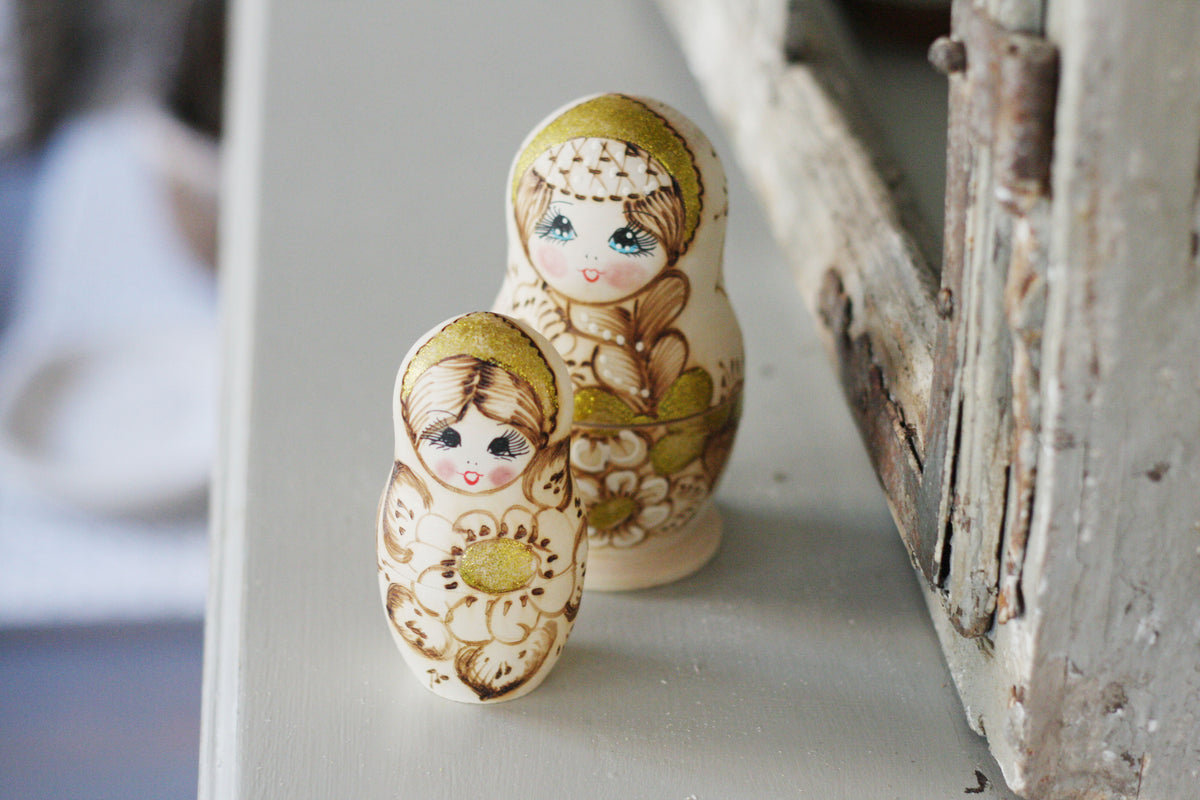 Handmade Nesting Dolls Gold