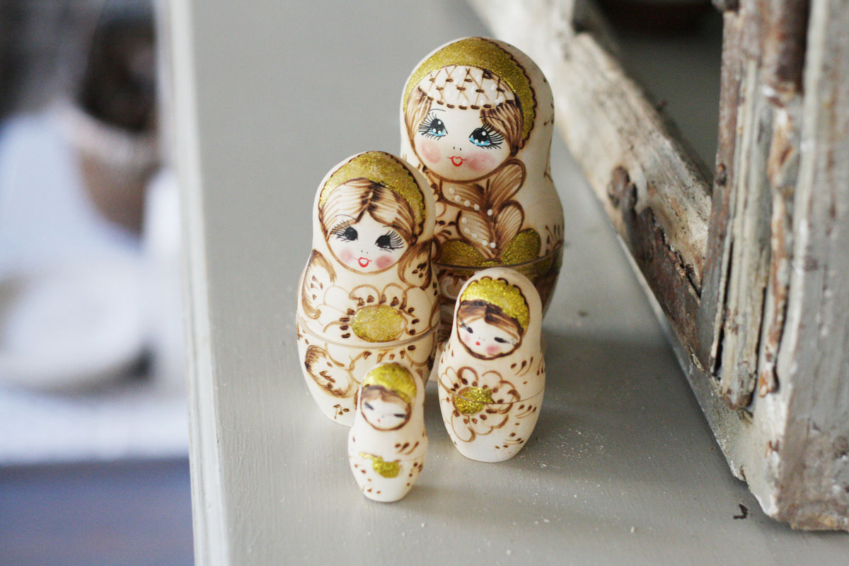 Handmade Nesting Dolls Gold