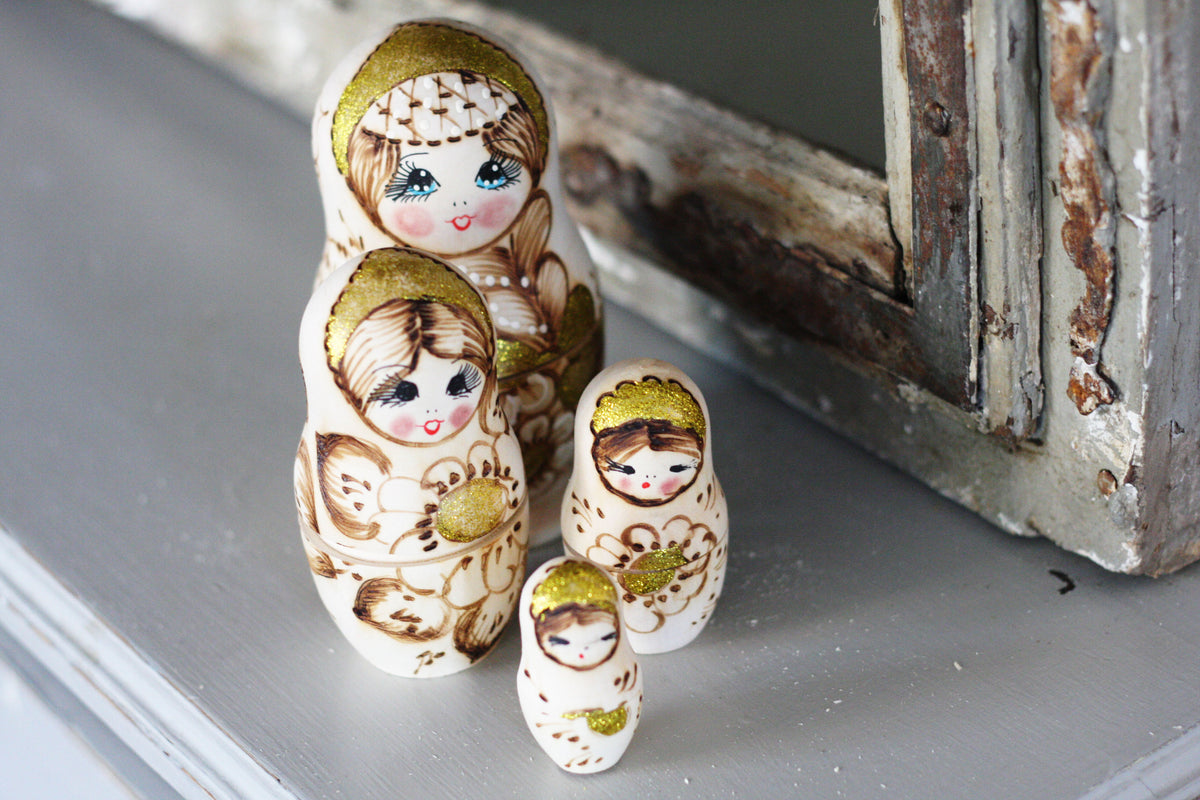 Handmade Nesting Dolls Gold