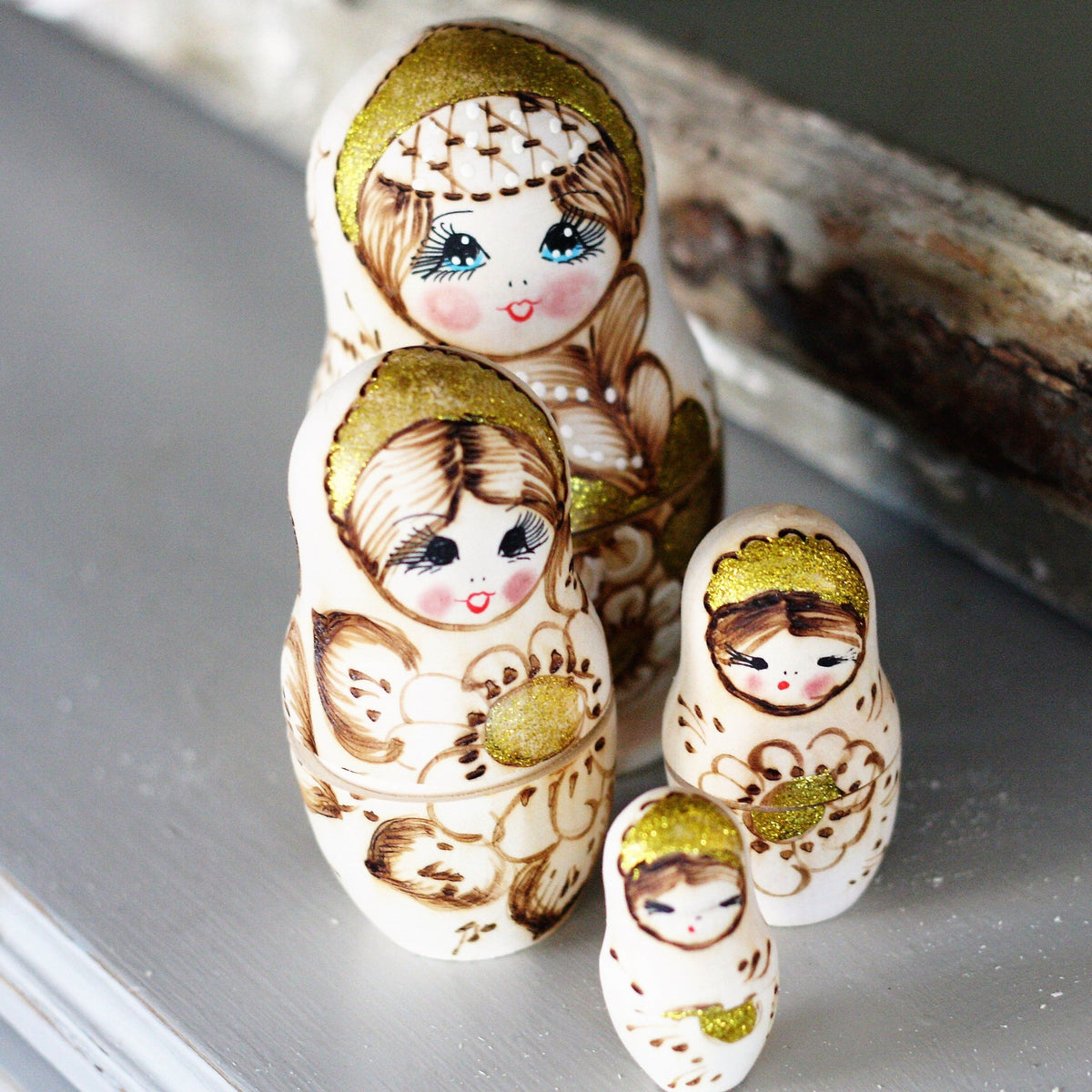 Handmade Nesting Dolls Gold