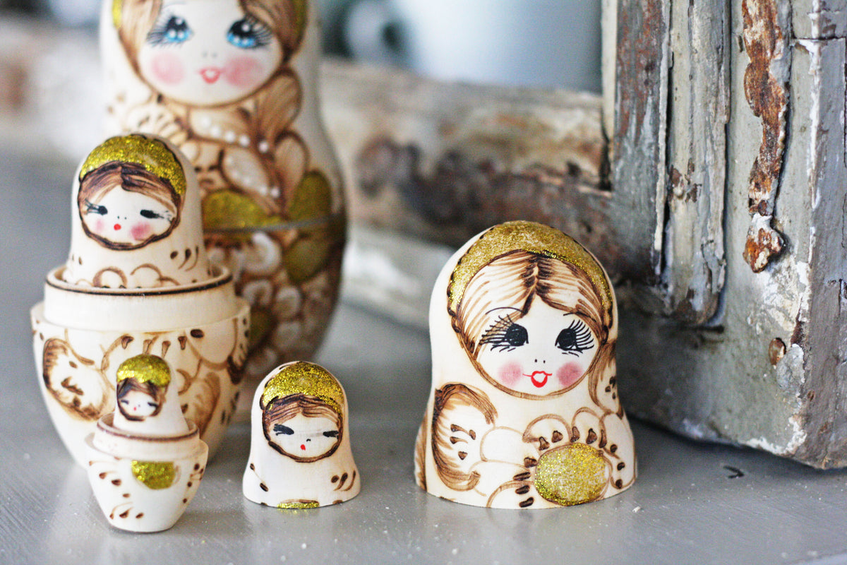 Handmade Nesting Dolls Gold