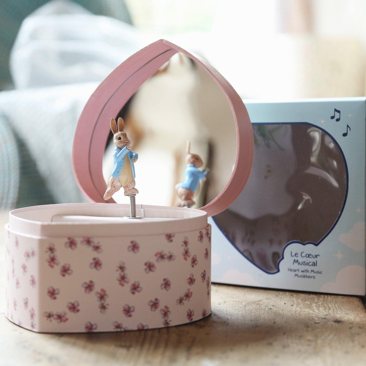 Pink Peter Rabbit Heart Music Box - Loula and Deer